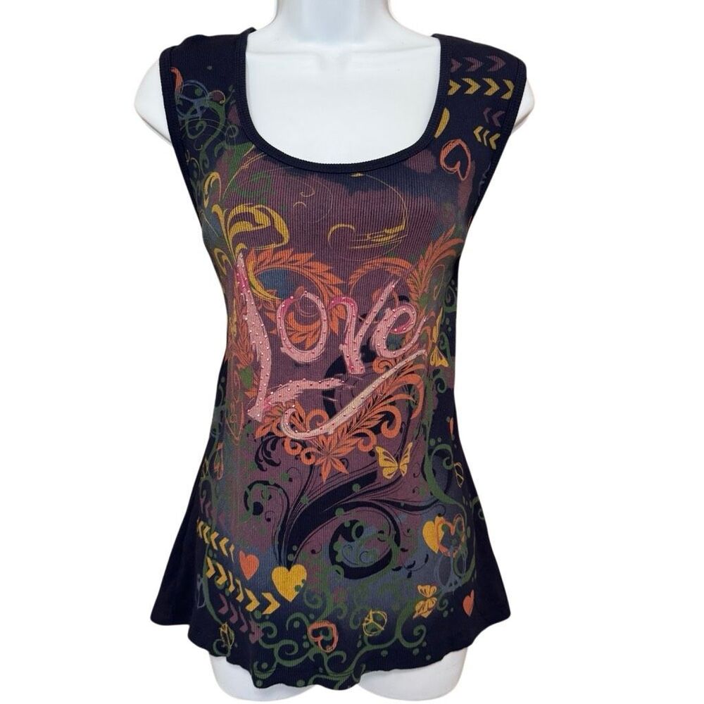 Y2K Vintage Suzie Graphic Embellished Mesh Tank Top XL 100% Cotton